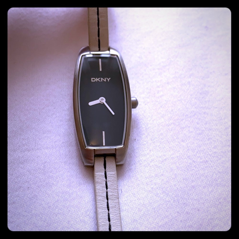 DKNY women’s white leather watch
